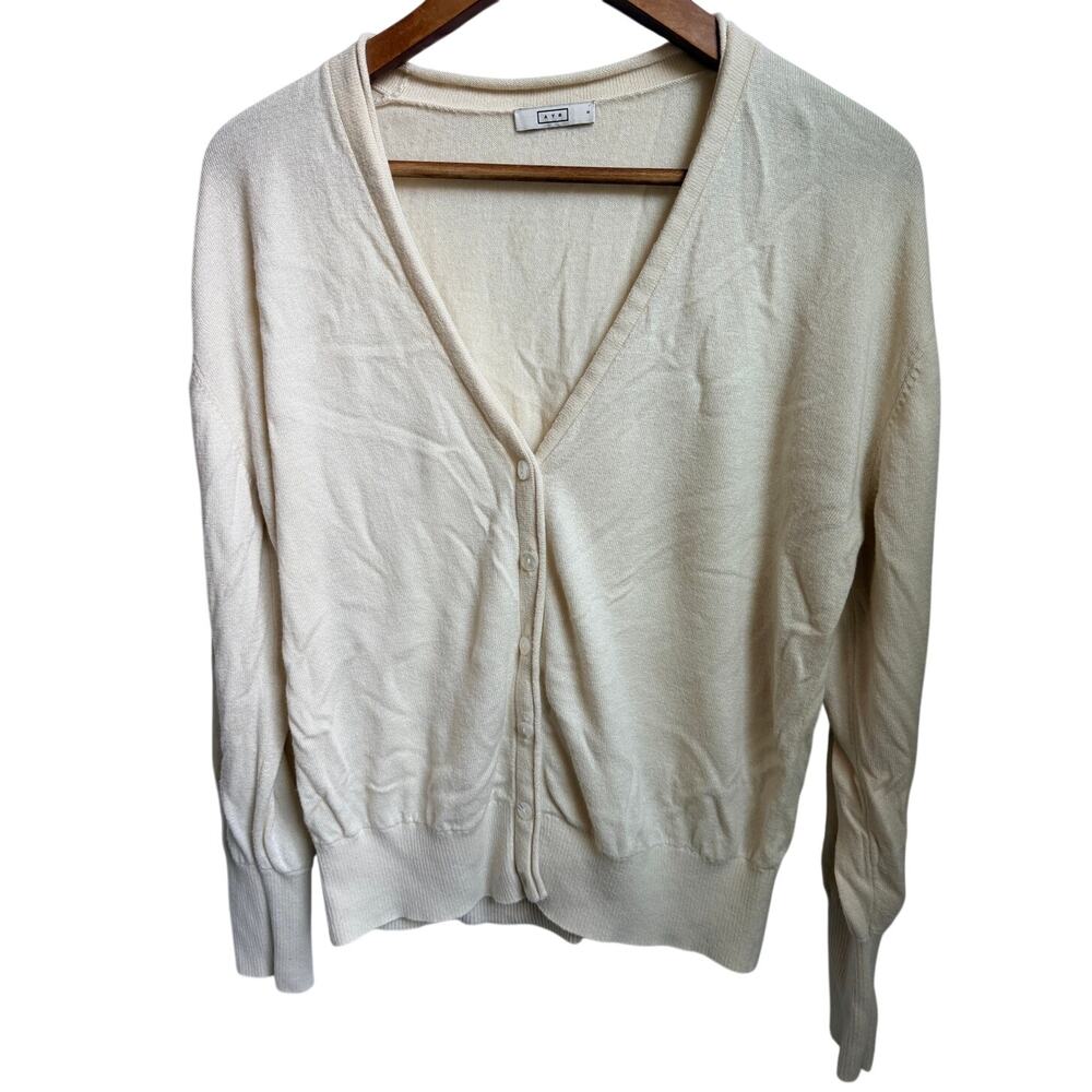 AYR the airport cardi v neck cream cardigan sweater , ivory size small